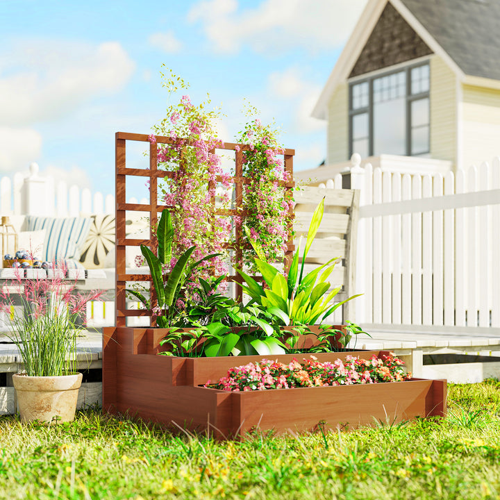 Floreira de 3 Níveis com Treliça Hortal Vertical com Tecido não Tecido para Cultivos de Verduras Flores Ervas 95x95x110 cm Castanho