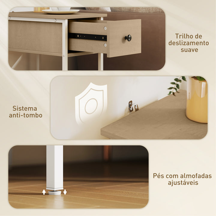 Mesa Auxiliar Estreita Mesa Auxiliar Industrial com Gaveta Prateleira Aberta e Estrutura Metálica para Sala de Estar Dormitório 25x39,8x58,2 cm Madeira