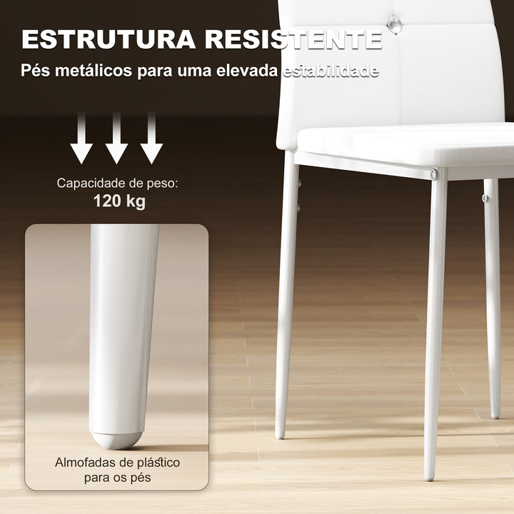 Conjunto de 6 Cadeiras de Sala de Jantar Estofadas em PU Cadeiras de Cozinha com Encosto Alto com Botões e Pernas de Aço Desenho Moderno para Sala de Estar Quarto 41x50x97 cm Branco