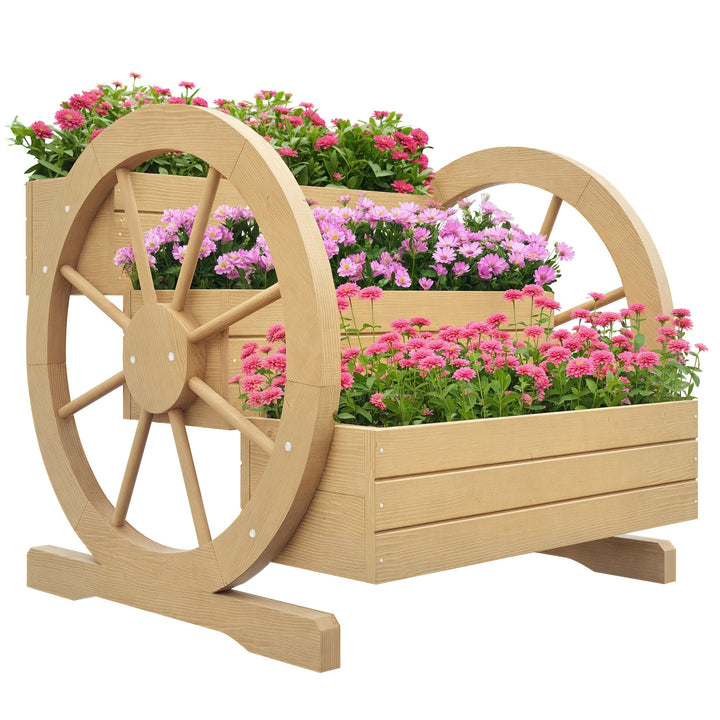 Floreira de Madeira com 3 Níveis para Exterior Design em Escada com Rodas e Orifícios de Drenagem para Terraço ou Jardim 61x62x57 cm Madeira