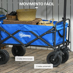 Carrinho de Transporte com Bolsa Térmica Removível Carrinho Dobrável com Alça Ajustável e Bolsa de Transporte Capacidade 100 kg para Campismo Praia 113x57x77-100 cm Azul