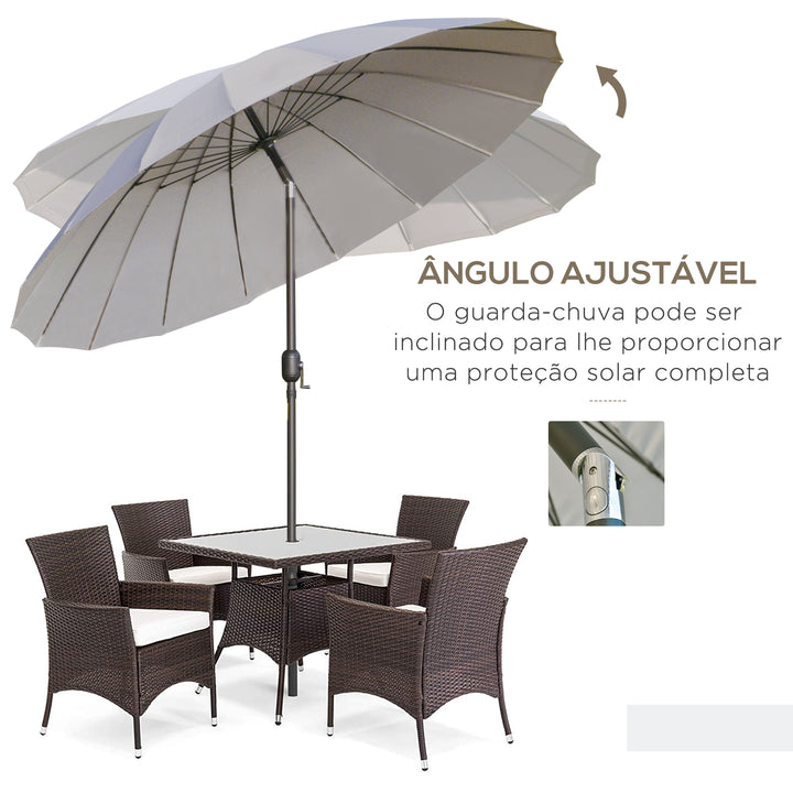 Chapéu de Sol de Jardim Ø2,5x2,4 m Chapéu de Sol de Terraço com Manivela Manual Mastro Flexível Impermeável e 18 Varas para Exterior Cinza