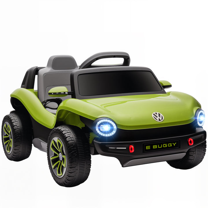 Carro Elétrico para Crianças acima de 3 Anos Volkswagen E-Buggy Bateria 12V com Controlo Remoto 2,4 G Rodas com Suspensão Faróis LED Música USB e Motor Duplo 98x56,5x47 cm Verde
