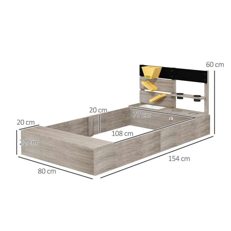 Caixa de Areia para Crianças de Madeira Caixa de Areia Infantil com 2 Assentos 2 Caixas de Plantação e Brinquedos de Cozinha para Pátio Jardim 154x80x60 cm Cinza