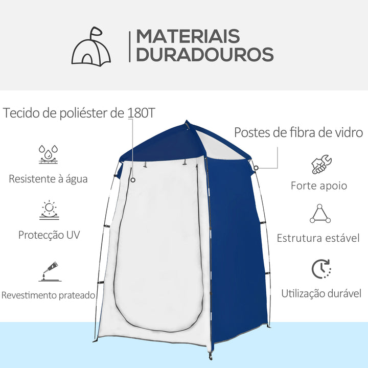 Tenda de Duche Campismo Portátil UV+25 Tenda de Privacidade para Casa de Banho Trocador com Janela Bolso e Bolsa de Transporte 123x121x98cm Azul