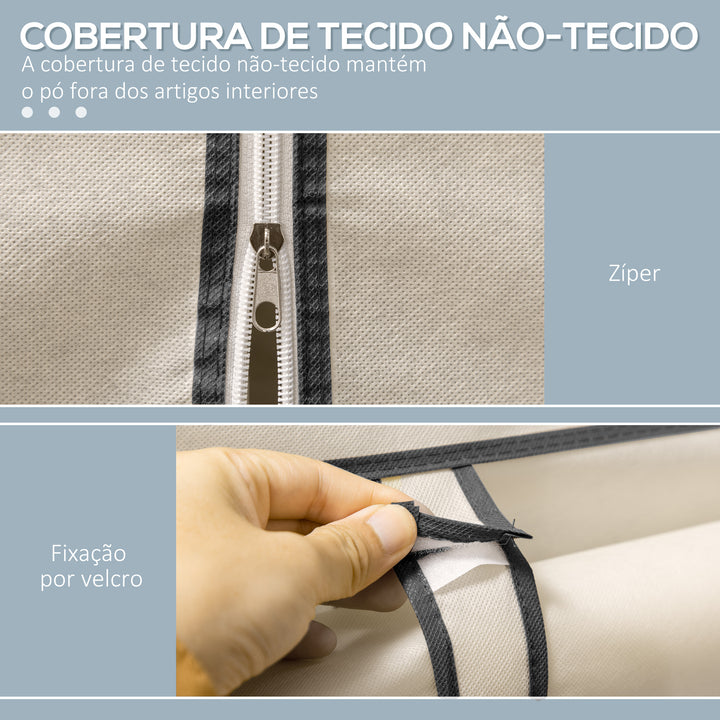 Roupeiro de Tecido Dobrável Armário Portátil com 8 Prateleiras de Armazenamento e 2 Barras de Pendurar Organizador de Roupa para Dormitório Vestidor 125x43x162,5cm Creme