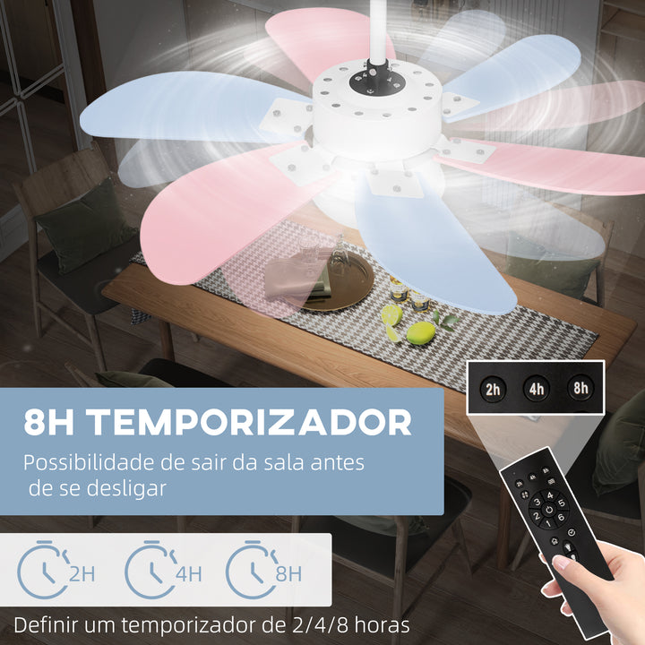 Ventoinha de Teto com Luz 34W Ø82,5 cm Ventoinha de Teto Silencioso com 6 Lâminas Reversíveis Controlo Remoto 6 Velocidades e Temporizador para Quarto Sala Multicolor