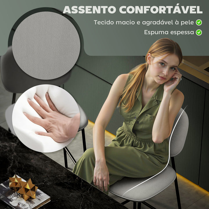 Conjunto de 2 Bancos de Bar Bancos Altos de Cozinha com Encosto e Apoio para os Pés Estofados em Veludo Estrutura de Aço Bancos Altos Modernos para Sala de Jantar Balcão 45x49x102 cm Cinza Claro