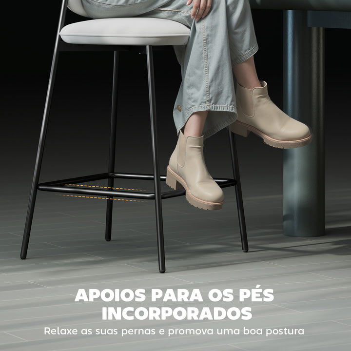 Conjunto de 2 Bancos de Bar Bancos Altos de Cozinha com Encosto e Apoio para os Pés Estofados em Veludo Estrutura de Aço Bancos Altos Modernos para Sala de Jantar Balcão 45x49x102 cm Cinza Claro