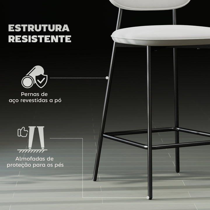 Conjunto de 2 Bancos de Bar Bancos Altos de Cozinha com Encosto e Apoio para os Pés Estofados em Veludo Estrutura de Aço Bancos Altos Modernos para Sala de Jantar Balcão 45x49x102 cm Cinza Claro