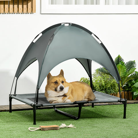 Cama elevada para animais de estimação Portátil com tecido respirável de toldo removível para interior e exterior 92x76x90 cm cinza