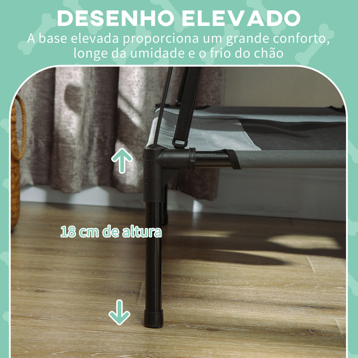 Cama elevada para animais de estimação Portátil com tecido respirável de toldo removível para interior e exterior 92x76x90 cm cinza