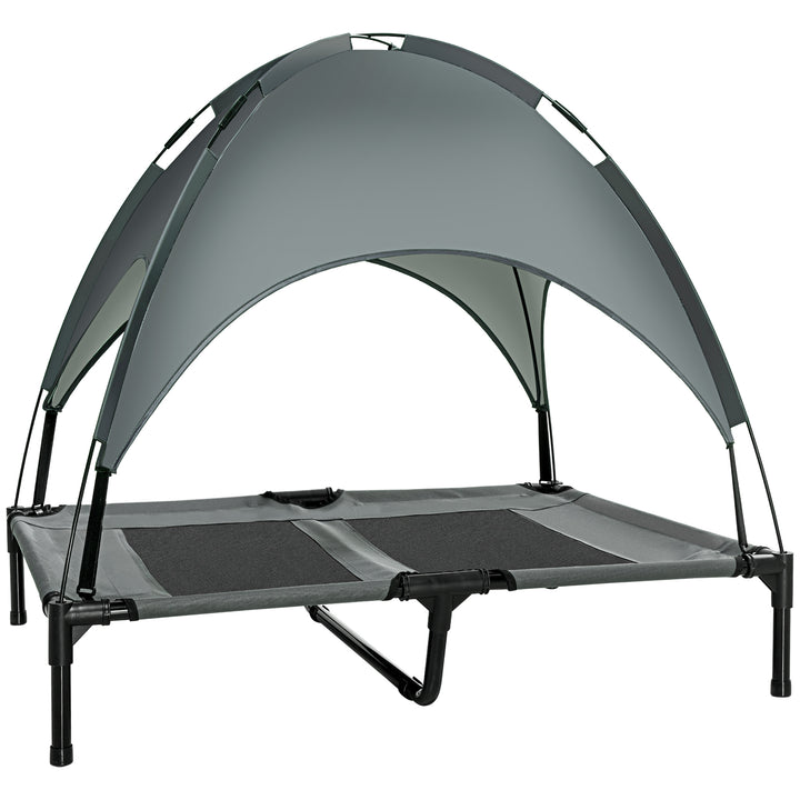 Cama elevada para animais de estimação Portátil com tecido respirável de toldo removível para interior e exterior 92x76x90 cm cinza