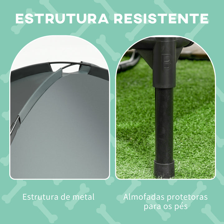 Cama elevada para animais de estimação Portátil com tecido respirável de toldo removível para interior e exterior 92x76x90 cm cinza