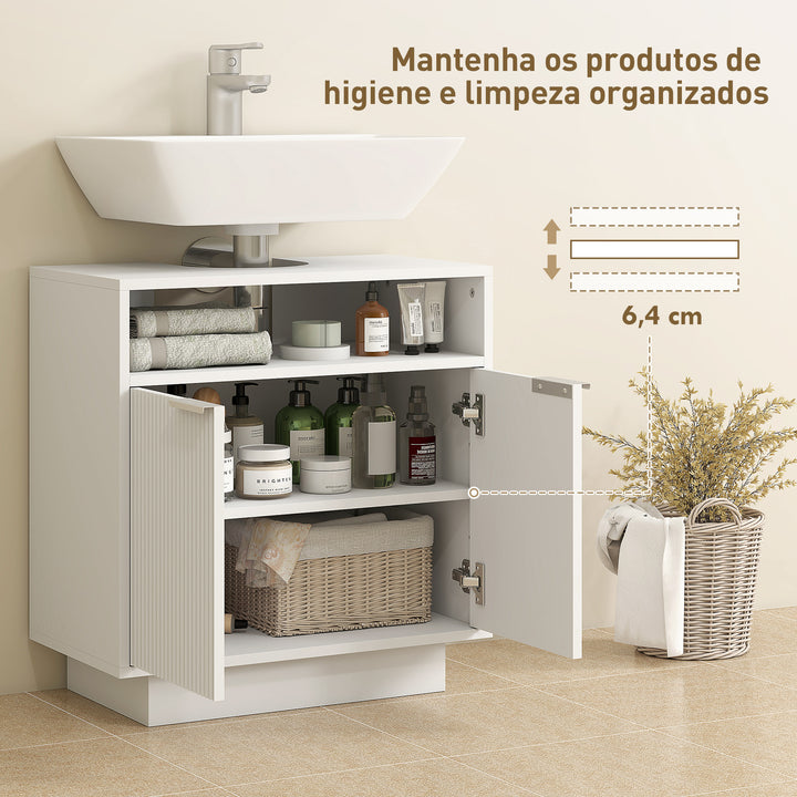 Móvel para Lavatório Pousar Móvel de Casa de Banho com 2 Portas Canaladas e Compartimento Aberto Armário de Casa de Banho para Lavatório com ou sem Pedestal Estilo Moderno 60x33x63 cm Branco