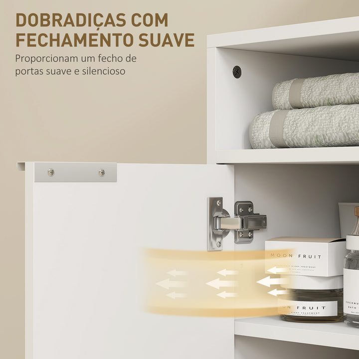 Móvel para Lavatório Pousar Móvel de Casa de Banho com 2 Portas Canaladas e Compartimento Aberto Armário de Casa de Banho para Lavatório com ou sem Pedestal Estilo Moderno 60x33x63 cm Branco