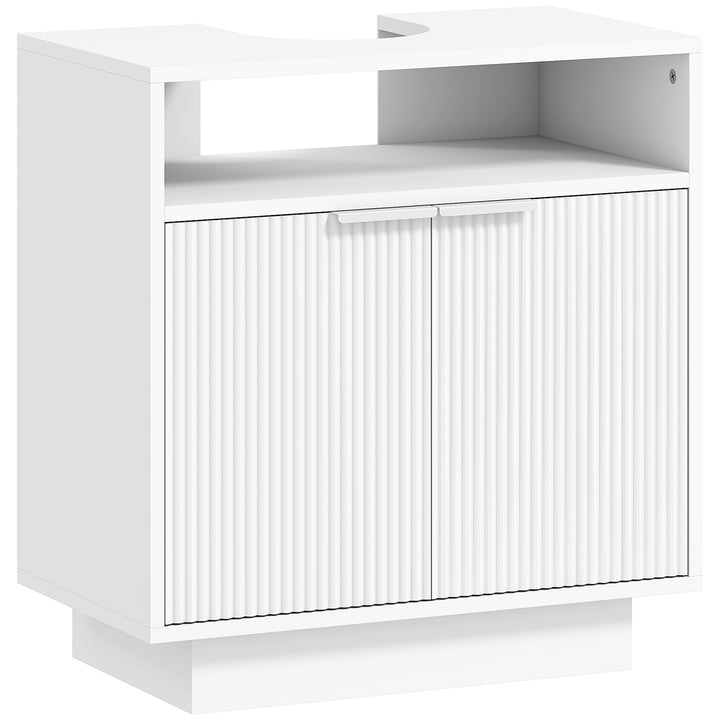 Móvel para Lavatório Pousar Móvel de Casa de Banho com 2 Portas Canaladas e Compartimento Aberto Armário de Casa de Banho para Lavatório com ou sem Pedestal Estilo Moderno 60x33x63 cm Branco