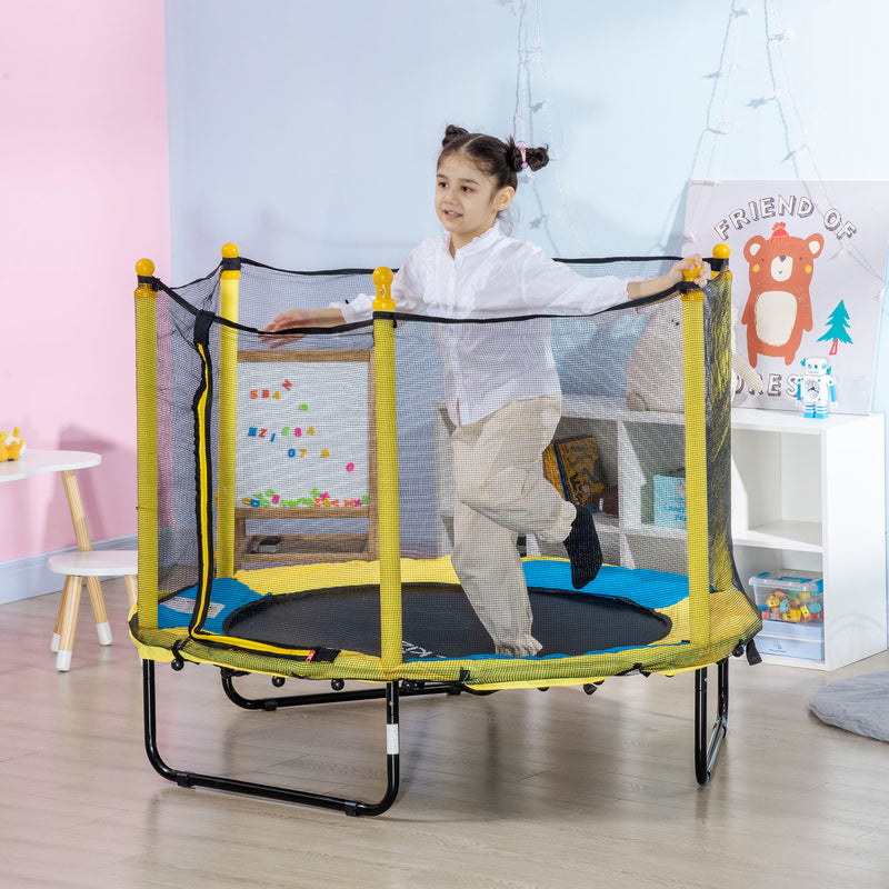 Trampolim Infantil Ø140 cm Trampolim para Crianças de 1-10 Anos com Rede de Segurança e 3 Pés de Aço em Forma de U Carga Máxima 50 kg para Interior Ø140x113 cm Amarelo