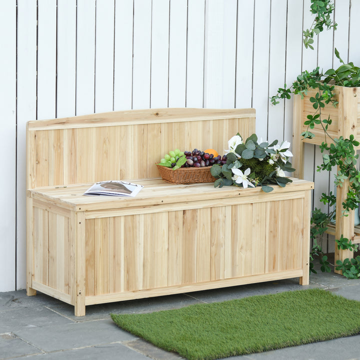 Banco de Jardim de Madeira Banco de Exterior com Baú de Armazenamento e Encosto Carga 250 kg para Pátio Terraço Varanda 115x45x75 cm Natural