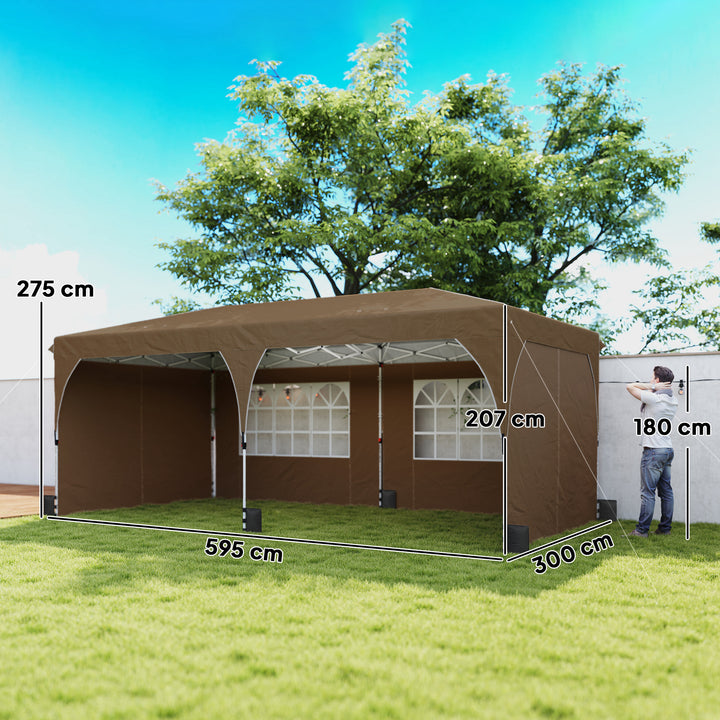 Tenda Dobrável 6x3 m Pop-up com 4 Laterais Amovíveis Tenda de Jardim com Faixas Refletoras Altura Ajustável Sistema Central de Bloqueio UPF50+ Impermeável Bolsa de Transporte Bege