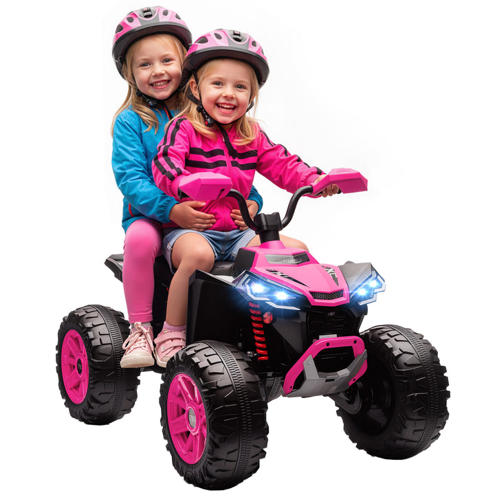 Quadricilo Elétrico para Crianças 24V para 3-8 Anos com 2 Lugares 2 Motores Velocidade até 6,5 km/h Rodas com Suspensão Faróis Buzina Música e USB 109x68,5x76 cm Rosa