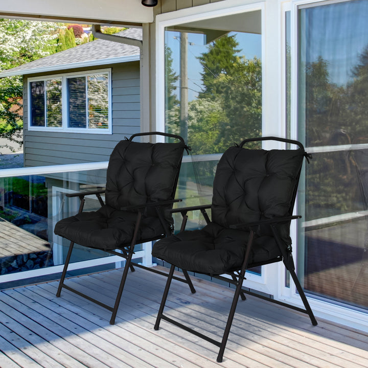 Conjunto de 2 Almofadas de Cadeira 50x98x8 cm Almofadas de Cadeira de Exterior com Encosto 6 Cordões de Fixação para Jardim Terraço Varanda Preto