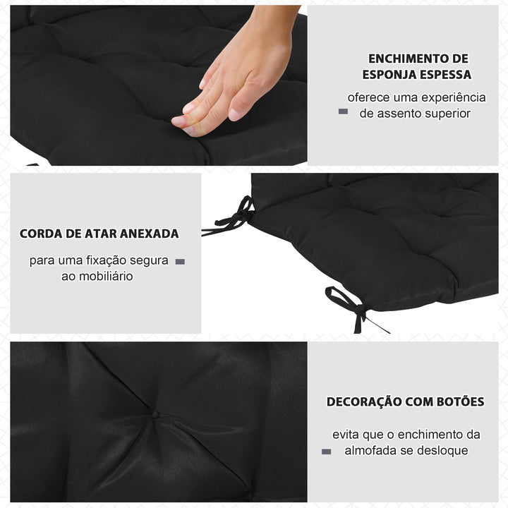 Conjunto de 2 Almofadas de Cadeira 50x98x8 cm Almofadas de Cadeira de Exterior com Encosto 6 Cordões de Fixação para Jardim Terraço Varanda Preto
