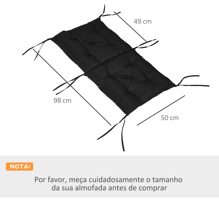 Conjunto de 2 Almofadas de Cadeira 50x98x8 cm Almofadas de Cadeira de Exterior com Encosto 6 Cordões de Fixação para Jardim Terraço Varanda Preto