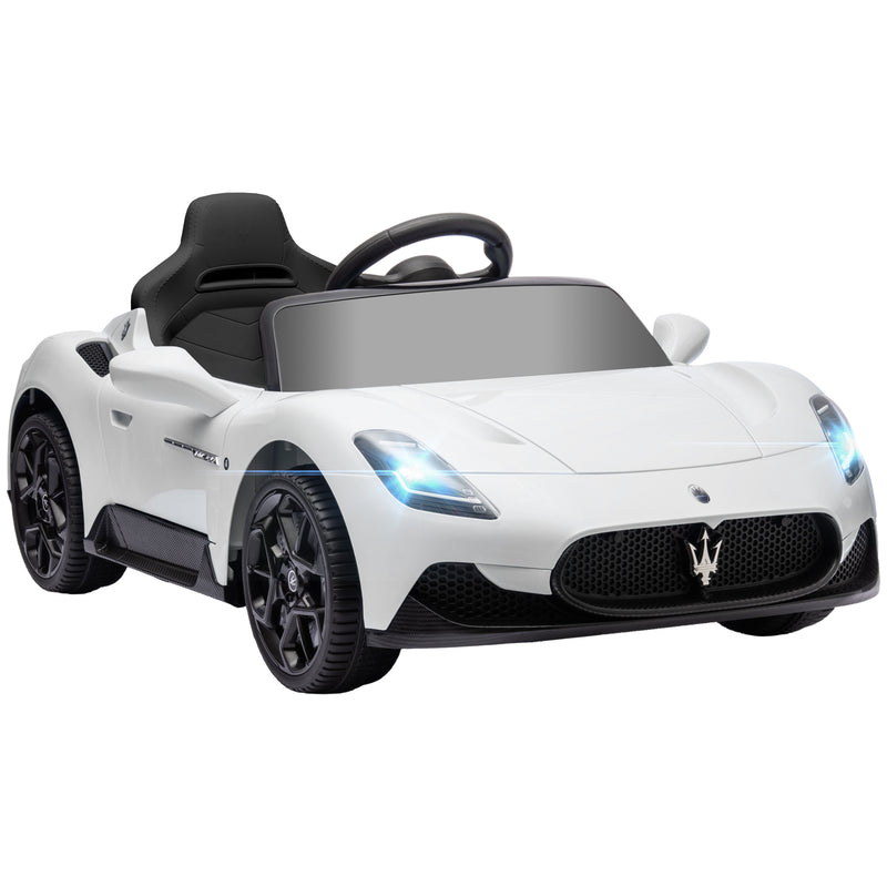 Carro Elétrico para Crianças acima de 3 Anos com Licença Maserati MC20 Carro Elétrico Infantil com Bateria 12V Controlo Remoto Farois Buzina e Música 105x65,5x42 cm Branco