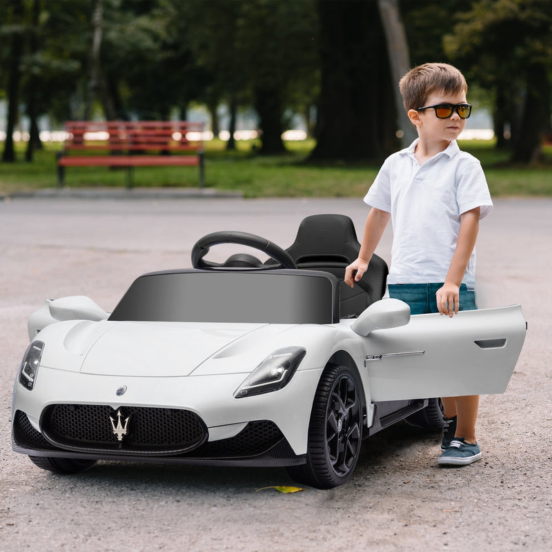 Carro Elétrico para Crianças acima de 3 Anos com Licença Maserati MC20 Carro Elétrico Infantil com Bateria 12V Controlo Remoto Farois Buzina e Música 105x65,5x42 cm Branco