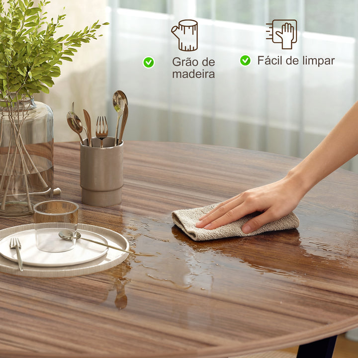 Mesa de Cozinha Redonda Mesa de Jantar Estilo Industrial com Bancada de Madeira e Estrutura de Aço para Sala de Jantar Carga 60kg Ø90x76 cm Marrom e Preto