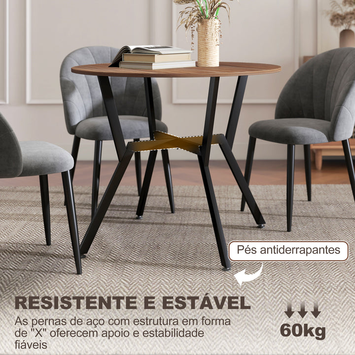 Mesa de Cozinha Redonda Mesa de Jantar Estilo Industrial com Bancada de Madeira e Estrutura de Aço para Sala de Jantar Carga 60kg Ø90x76 cm Marrom e Preto