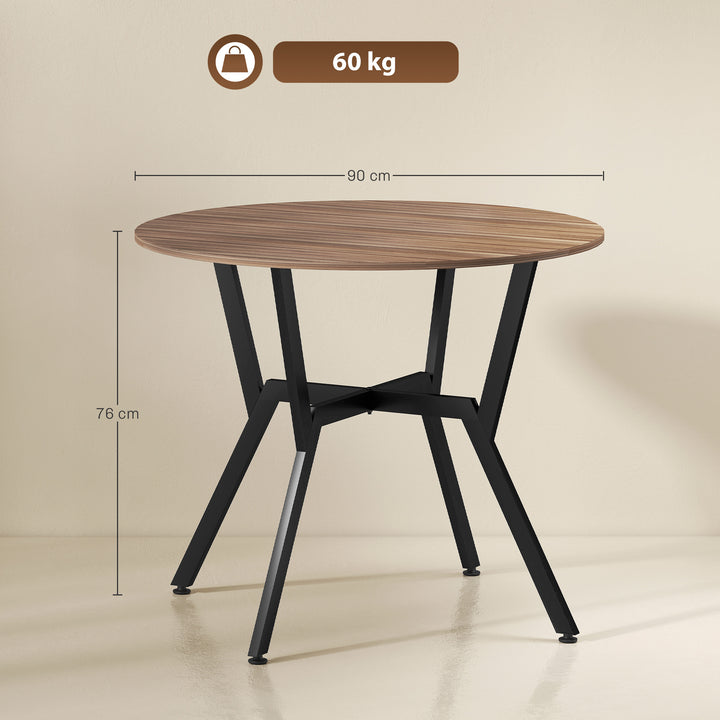 Mesa de Cozinha Redonda Mesa de Jantar Estilo Industrial com Bancada de Madeira e Estrutura de Aço para Sala de Jantar Carga 60kg Ø90x76 cm Marrom e Preto
