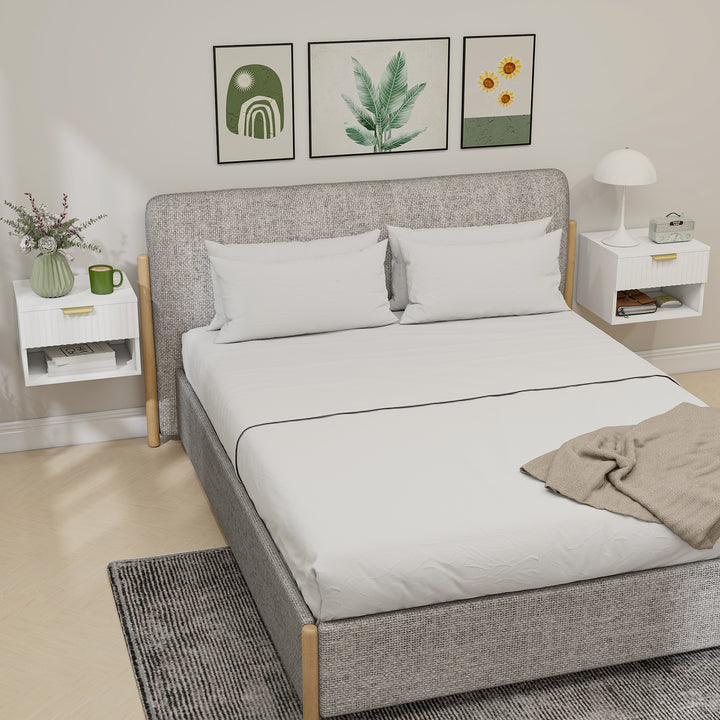Conjunto de 2 Mesas de Cabeceira Flutuantes Estreitas Mesas de Cabeceira para Quarto com Gaveta com Frente Canelada e Prateleira Aberta 40x34x29 cm Branco