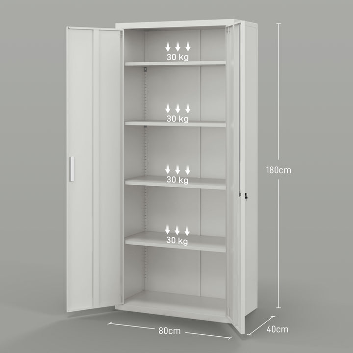 Armário para Arquivos de 5 Níveis com Chaves Prateleiras Ajustáveis Armário de Arquivos Metálico para Escritório Estudio Sala de Estar 80x40x180 cm Branco