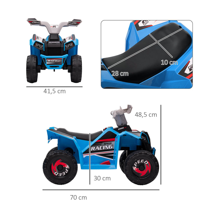 Quadriciclo Elétrico para Crianças 18-36 Meses Veículo Elétrico a Bateria de 6V com Velocidade 2,5 km/h Avanço e Marcha Atrás 70x41,5x48,5 cm Azul
