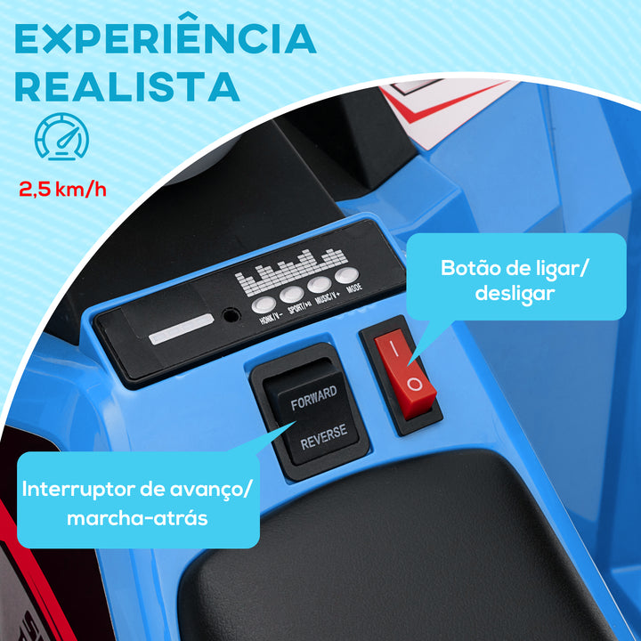 Quadriciclo Elétrico para Crianças 18-36 Meses Veículo Elétrico a Bateria de 6V com Velocidade 2,5 km/h Avanço e Marcha Atrás 70x41,5x48,5 cm Azul