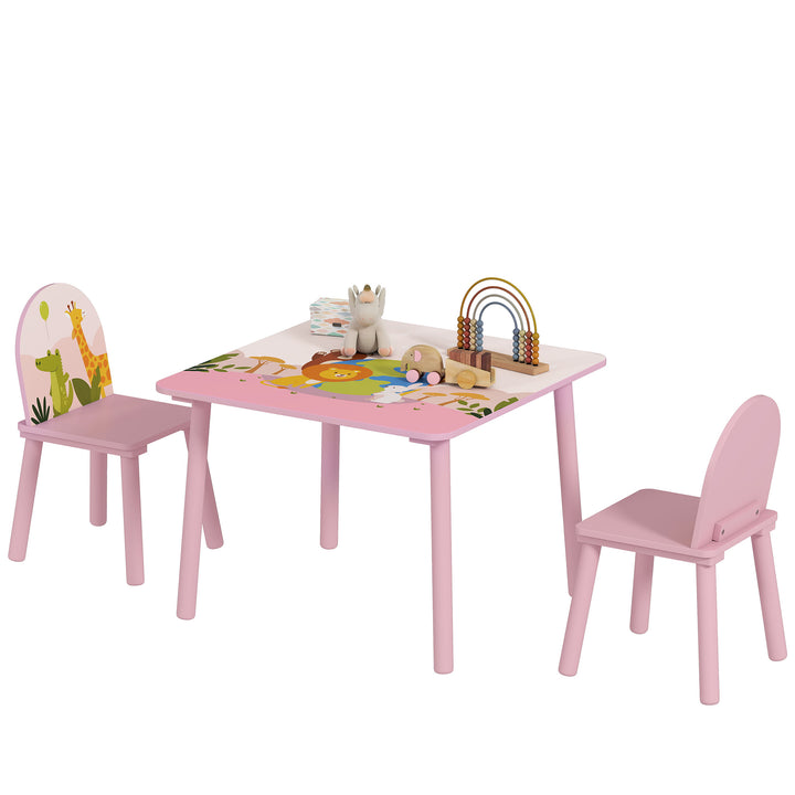 Mesa Infantil com 2 Cadeiras Mesa e Cadeiras para Crianças com Estampados de Animais para Meninos e Meninas de 3-8 Anos para Casa Escola Infantil Rosa