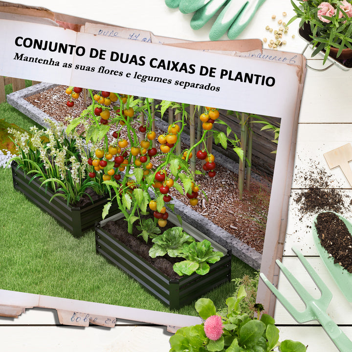 Conjunto de 2 Caixas de Plantio de Exterior em Aço Caixas de Cultivo Retangulares de Plantas e Flores para Pátio e Jardim 100x60x30 cm Cinza Escuro