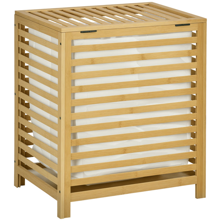 Cesto de Roupa de Bambu Cesto Roupa Suja Capacidade 55L com Bolsa Amovível Forma Retangular 50x36x60 cm Madeira