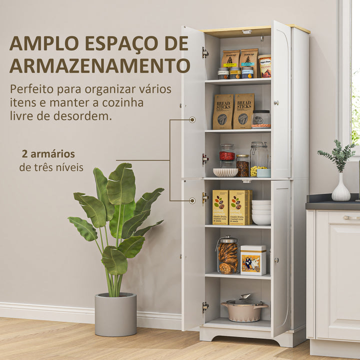 Armário de Cozinha Armário Alto de Cozinha Móvel Auxiliar de Cozinha com 4 Portas e Prateleiras Ajustáveis para Sala de Jantar 60x30x183 cm Branco