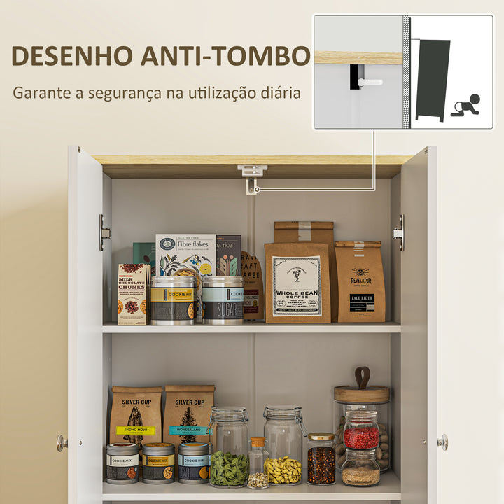 Armário de Cozinha Armário Alto de Cozinha Móvel Auxiliar de Cozinha com 4 Portas e Prateleiras Ajustáveis para Sala de Jantar 60x30x183 cm Branco