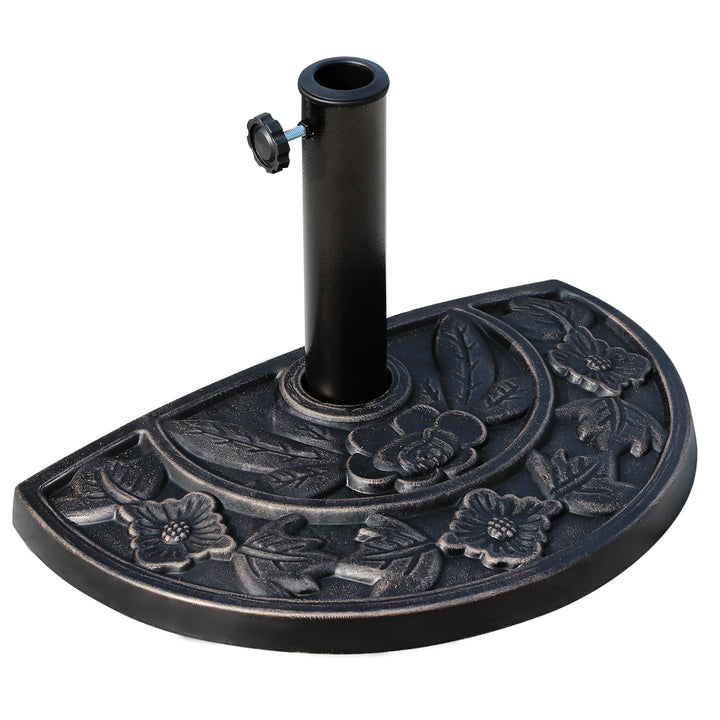 Base para Chapéu de Sol Peso 9 kg Base para Chapéu de Sol de Resina em Forma Semicircular para Mastros de Ø3,8 cm e Ø4,8 cm para Varanda Pátio Jardim 50x31x32 cm Bronze