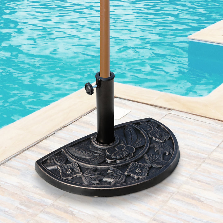 Base para Chapéu de Sol Peso 9 kg Base para Chapéu de Sol de Resina em Forma Semicircular para Mastros de Ø3,8 cm e Ø4,8 cm para Varanda Pátio Jardim 50x31x32 cm Bronze