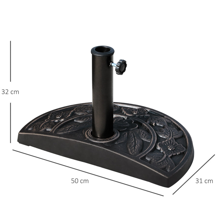 Base para Chapéu de Sol Peso 9 kg Base para Chapéu de Sol de Resina em Forma Semicircular para Mastros de Ø3,8 cm e Ø4,8 cm para Varanda Pátio Jardim 50x31x32 cm Bronze