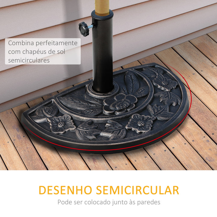 Base para Chapéu de Sol Peso 9 kg Base para Chapéu de Sol de Resina em Forma Semicircular para Mastros de Ø3,8 cm e Ø4,8 cm para Varanda Pátio Jardim 50x31x32 cm Bronze