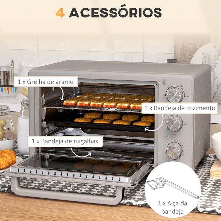 Mini Forno Elétrico 21L 1400W Forno Elétrico de Mesa com Temporizador até 60min e Temperatura Ajustável até 230? 46x38,5x29 cm Prata