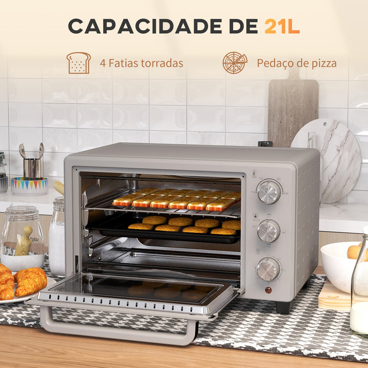Mini Forno Elétrico 21L 1400W Forno Elétrico de Mesa com Temporizador até 60min e Temperatura Ajustável até 230? 46x38,5x29 cm Prata