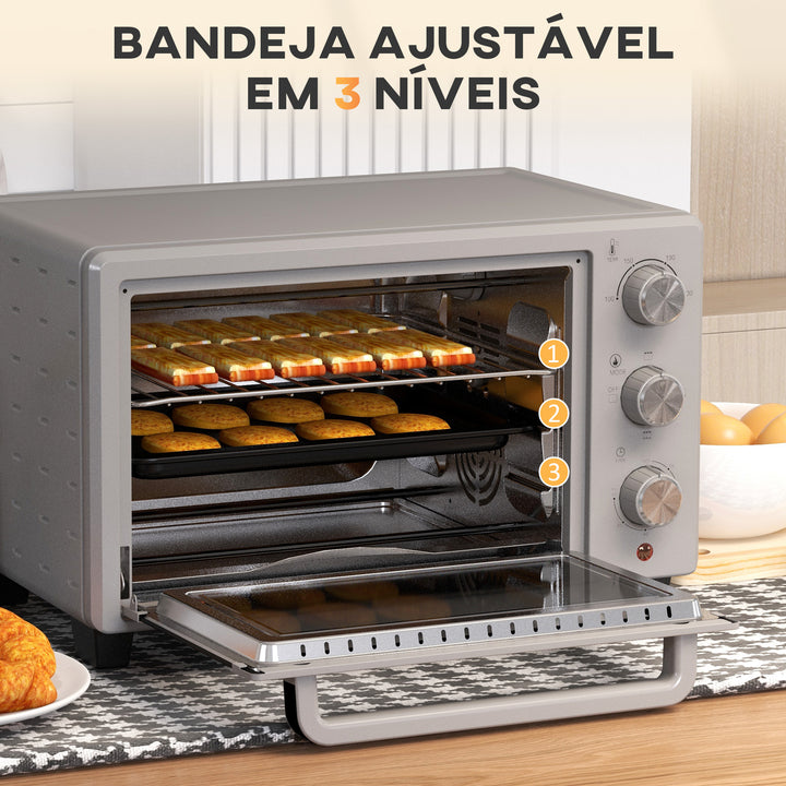 Mini Forno Elétrico 21L 1400W Forno Elétrico de Mesa com Temporizador até 60min e Temperatura Ajustável até 230? 46x38,5x29 cm Prata