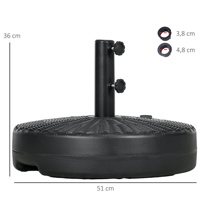 Base para Chapéu de Sol Redondo Suporte para Chapéu de Sol Recarregável com Água 22 kg e Areia 29 kg para Mastro de Chapéu de Sol de Ø38/48 mm Ø51x36 cm Negro